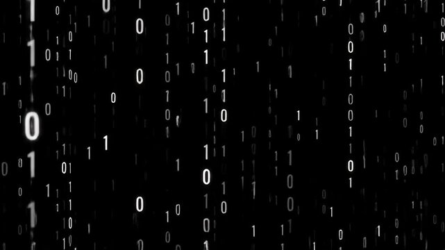 Abstract Technology background with binary code, zero one digits, data stream.