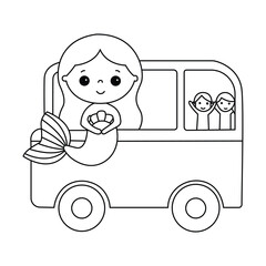 Mermaid hand drawn set coloring page for kids