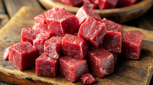 raw pork beef chops cube