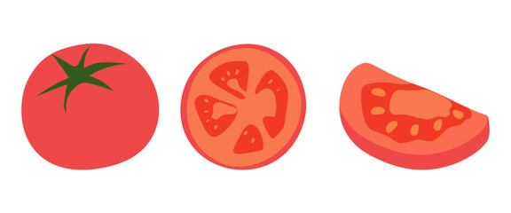 Vector tomato set: whole slice quarter