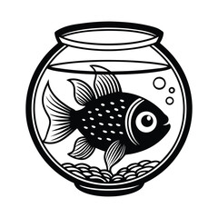 Goldfish in Gold Fish Bowl Cute Cartoon Illustration