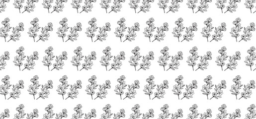 Hand Drawing Floral Seamless Pattern - Black and white base grid pattern with flower outline style