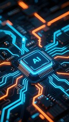 Futuristic AI Processor Chip on Circuit Board – Artificial Intelligence Technology Concept