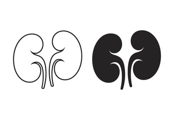 Human kidneys outline and solid icon set