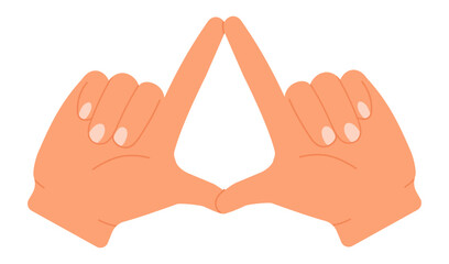 Two hands are creating a triangular shape by touching fingertips together, symbolizing connection, unity, and geometric precision against a clean white backdrop