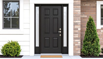 Black Front Door with Sidelights and Brick Accents, exterior design, home improvement