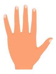 Cartoon open hand displaying five fingers against a white background, symbolizing the number five for counting, voting, greeting, or expressing communication gestures
