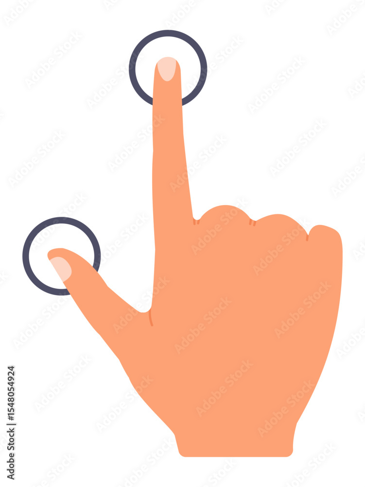 Wall mural cartoon hand interacting with a multi touch digital screen, using the index finger and thumb to touc