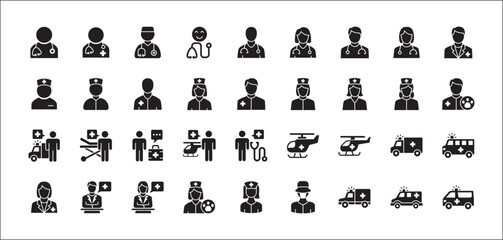 Doctor icon set. Digital doctor health consulting symbol. Healthcare icons. Icon symbol related to hospital, health, care, ambulance, helicopter, clinic, medic, medical, nurse. Vector illustration