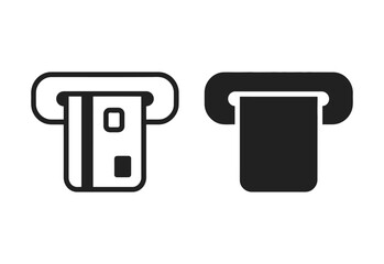 Atm card slot icons line and solid style