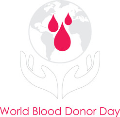 showing hands supporting a globe with blood drops, symbolizing global life saving efforts.