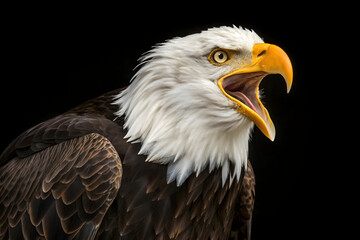 Bald Eagle with Open Beak Screaming Portrait | Close-Up of Majestic American Symbol for Conservation, Wildlife Education and Patriotic Design