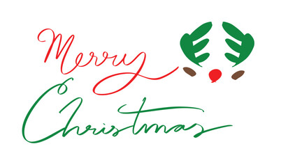 Obraz premium Merry christmas xmas reindeer green red color object icon text font calligraphy hand written lettering script merry christmas cxmas santa claus reindeer 25 th december month merry christmas gift art 