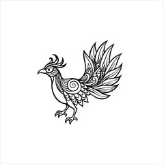 Fototapeta premium Ornate black and white bird illustration with detailed feather design