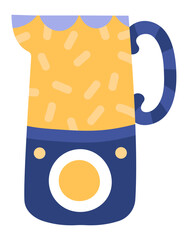 Modern electric citrus juicer with yellow body and blue base standing on white background, small kitchen appliance for making fresh juice, simple flat vector illustration
