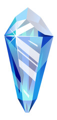 Glistening bright light blue crystal with sharp, faceted edges resting on a plain white background, creating an enchanting interplay of color and light that exudes elegance and luxury