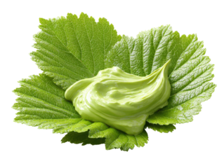 Leaf pile with herb spread and sauce stir highlighting green culinary arts, isolated on transparent background
