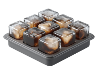 Ice tray filled with cafe blend for bold cool coffee supporting cold brew culture, isolated on transparent background
