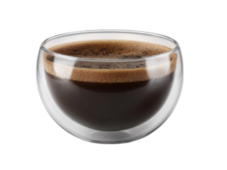 Glass cup used for ice drip of dark roast brew symbolizing slow coffee rituals, isolated on transparent background
