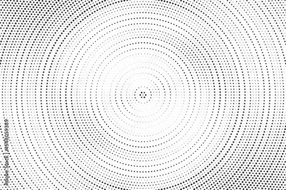 Aufkleber Radial halftone gradient background. Dotted concentric texture with fading effect. Black and white circle shade wallpaper. Grunge rough vector. Monochrome backdrop	