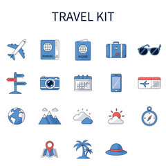 Travel and Tourism Line Icons Set - Vacation Planning and Journey Elements