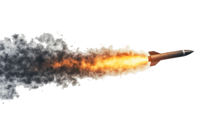 Missile rocket with fire trail on transparent background

