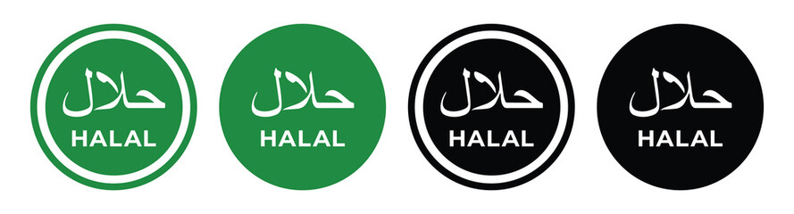 Halal Food Certified Icon Set – Circular Labels, Certification Logos & Vector Badges, of vector illustration.