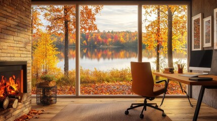 Modern Zoom Background Featuring Cozy Autumn Interior View