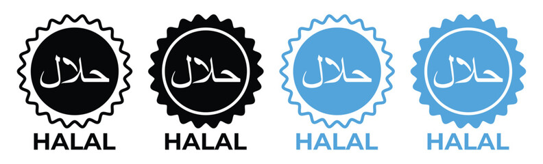 Halal Food Certified Icon Set – Circular Labels, Certification Logos & Vector Badges, of vector illustration.