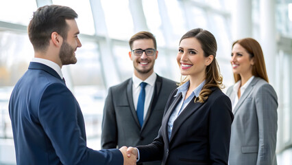 Fototapeta premium Businesspeople Handshake, Corporate Deal, Office Meeting