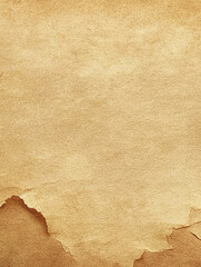 Textured old beige vintage paper surface with worn distressed edges and grunge elements ideal for rustic background.