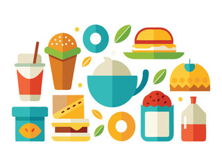 Collection of flat design fast food icons isolated on white background
