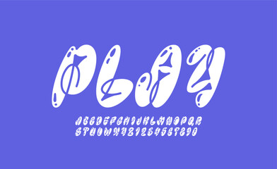 Graffiti white italic font, comic alphabet in the street art style, funky narrow letters and numbers, vector illustration 10EPS