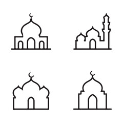Outline Mosque Icon Vector Set for Minimalist Islamic and Religious Graphics