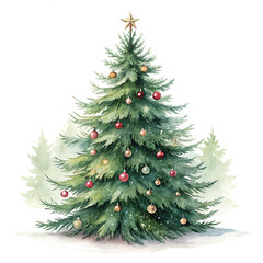 Obraz premium christmas fir tree in watercolor isolated on white background, png, ai generated