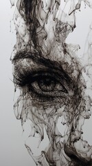 Abstract face rendered in flowing black ink and delicate lines