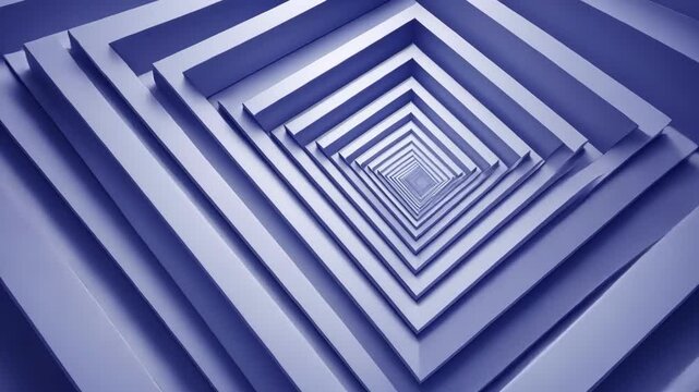 Abstract illustration of concentric square shapes creating a dimensional geometry pattern. Modern dimensional concept with cool blue color tones.