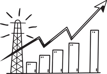 Business graph with arrow showing financial growth and market success