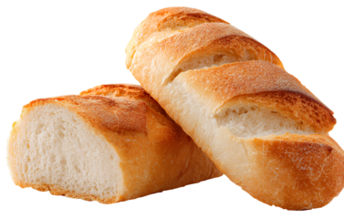 Flat sliced bread, two fresh-baked loaves isolated on a transparent background