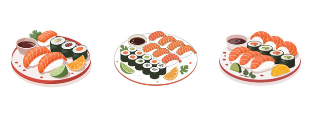 Delicious Sushi Platter Salmon, Shrimp, & Maki Rolls