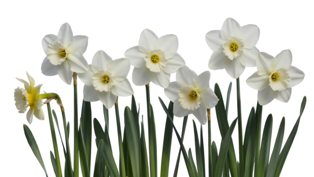 Elegant White Daffodils Spring Flowers Blooming Isolated on transparent background
