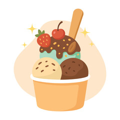Colorful Ice Cream Flat Vector Illustration