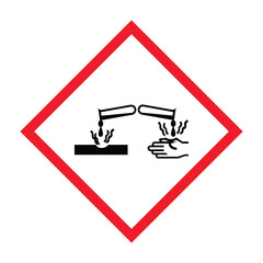 GHS 05 Corrosive warning sign symbol icon. Corrosive substance, toxic to eyes and skin. GHS hazard pictograms. Strong acids can be corrosive.  