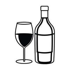 wine bottle and glass silhouette vector