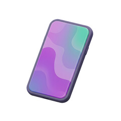 Glossy smartphone floating on transparent background with colorful screen