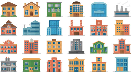 Vector Collection of Diverse Urban Buildings and Structures for Cityscape or Real Estate Projects