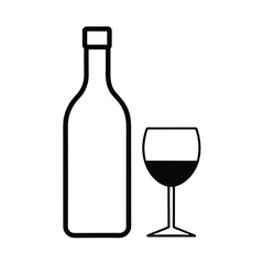 wine bottle and glass silhouette vector