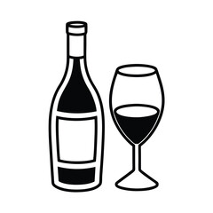 wine bottle and glass silhouette vector