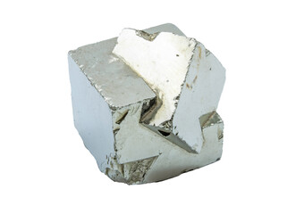 Close-up of pyrite mineral, isolated on white background.
