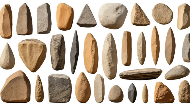 Stone age tools in Mesolithic Period or Middle Stone Age. Sandstone pointed uniface isolated on white background.